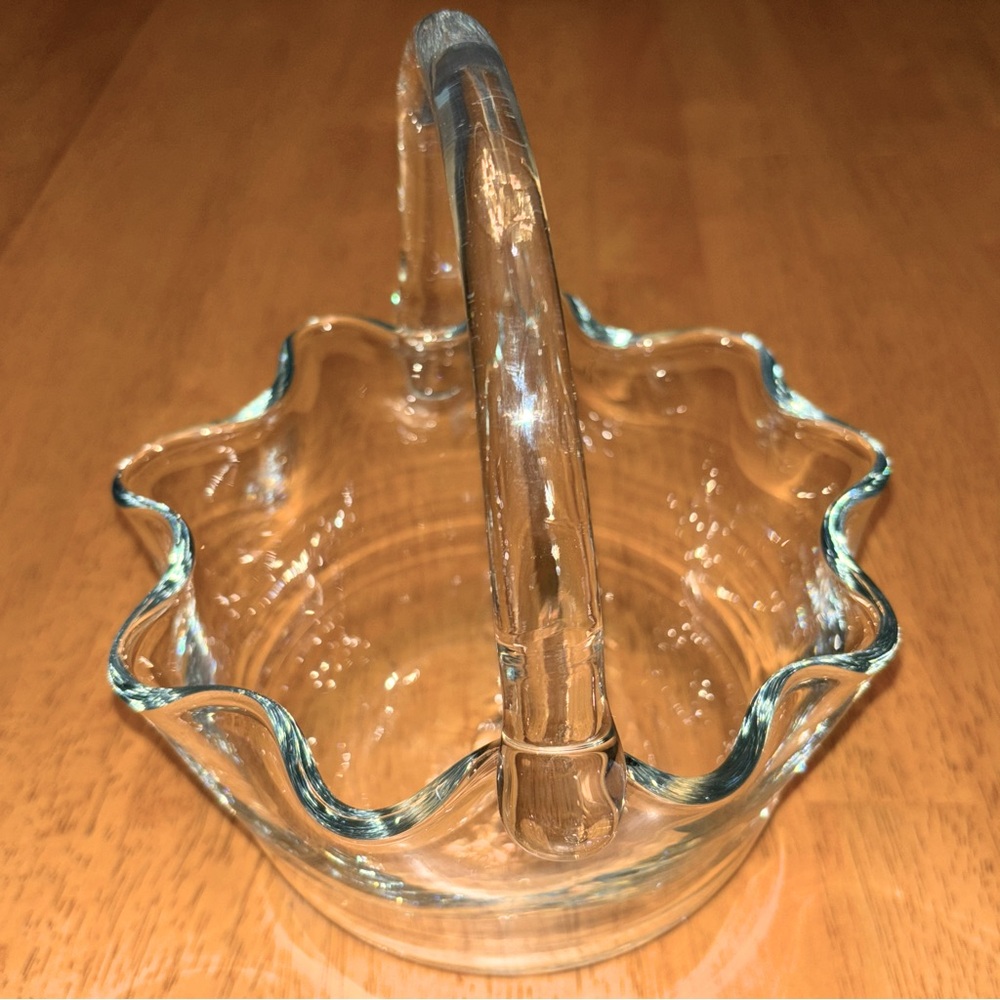 Blenco Hand Blown Clear Glass Basket with Handle Candy Dish
